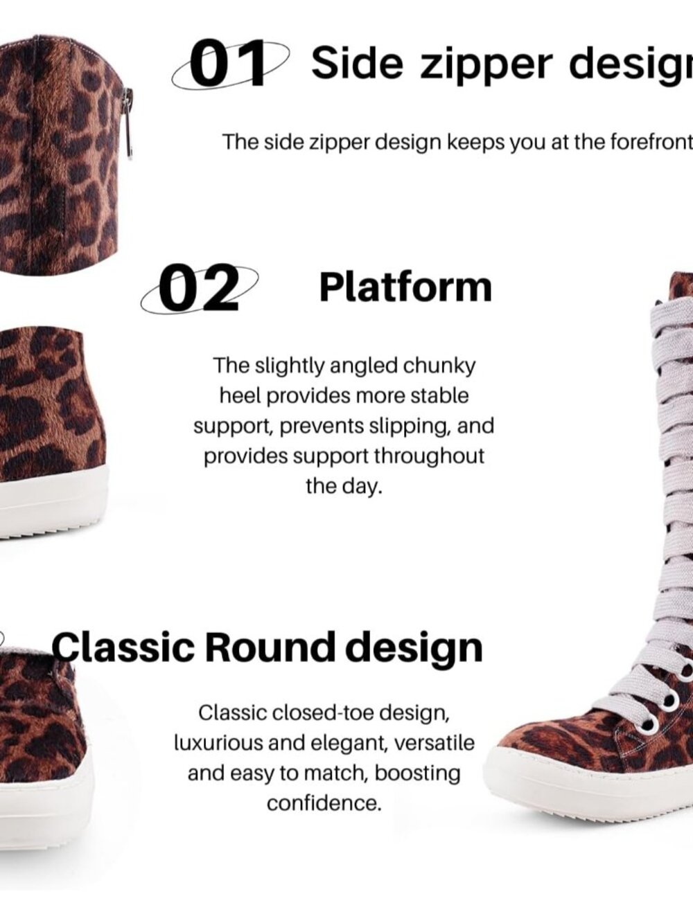 🆕Women's Leopard Knee-High School Bicycling Boots Thick Laces Comfort - Picture 4 of 6